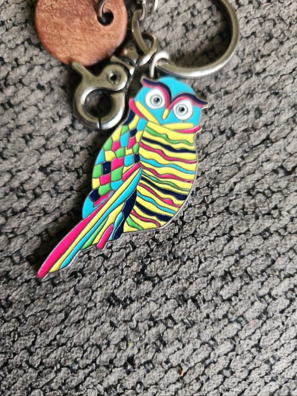 Sakroots Owl Keychain Bag Charm Tassel Boho Blue Pink Silver Tone Accessory